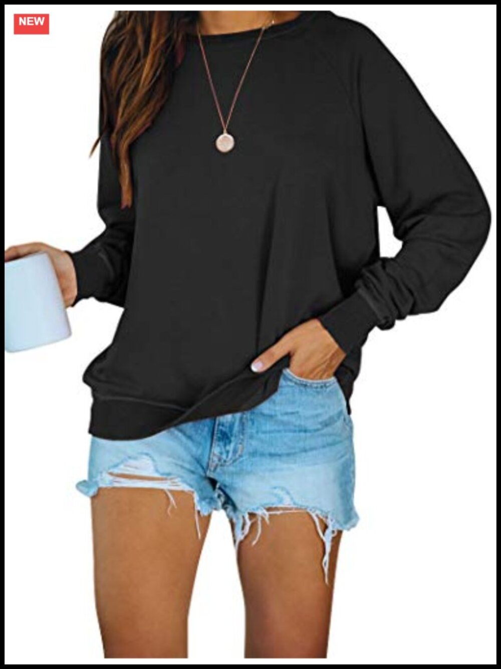 Women's Cotton Polyester Raglan Crew Neck Sweatshirt Casual Tunic Pullover